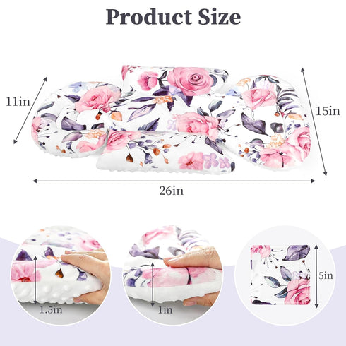 3 3 1 3D Pea Pod Infant Car Seat Insert with Strap Covers, in Reversible Floral Baby Car Seat Head Support for Newborn