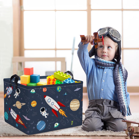 36L Clastyle Rocket Astronaut Shelf Basket for Boys Cosmic Planet Universe Blue Storage Bin Rectangle Clothes Books Toy