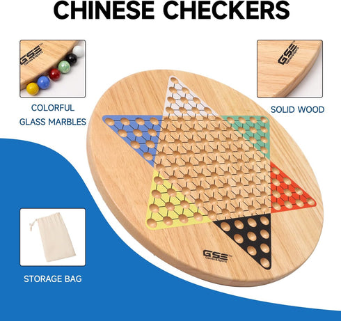 GSE Games & Sports Expert 15" Jumbo Oak Wood Chinese Checkers Board Game Set with Colorful Marbles