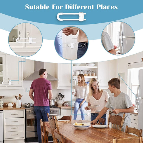 12 Packs Baby Proofing Sliding Cabinet Locks, Adjustable U-Shaped Child Safety Latches for Handles, Knobs, Drawers