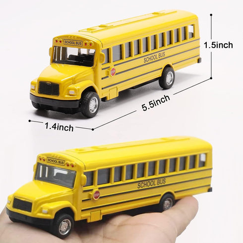 2 Pack 5.5" Pull Back Yellow School Bus Toy Playset, Durable Die-cast Metal Vehicles, Party Favors