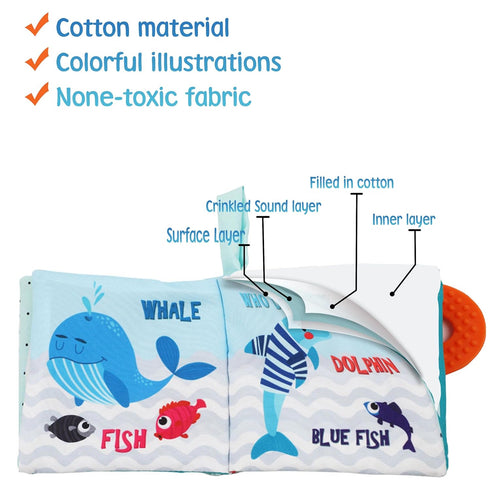 Set Crinkle Fish Baby Books & Elephant Teething Toy for Infants