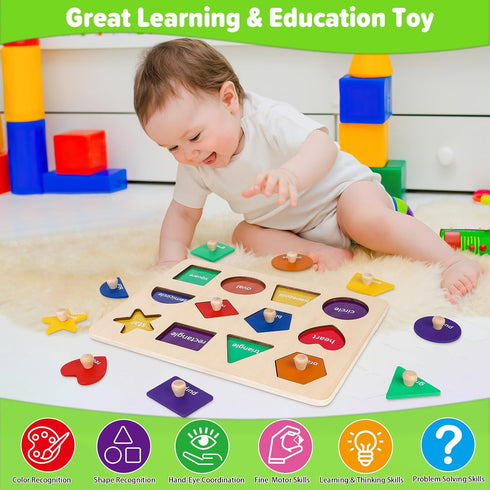 Montessori Toys for Toddlers 1-3 Years, Wooden Shape Learning Puzzles for 12-24 Months, Educational Gifts