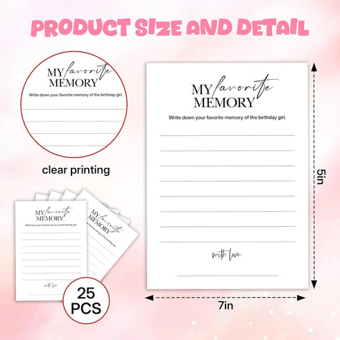 25 Set A06 Birthday Party Games, My Favorite Memory, Pcs Card for Guests, Fun Birthday Game for Teen Adults