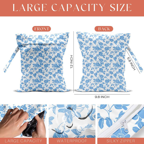 VBCVBGFH 4 Pack Colorful Flowers Wet Bag Waterproof Washable Reusable Wet Dry Bag for Swimsuit Clothes Cloth Diaper