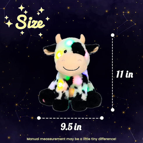 11'' Hopearl LED Plush Smile Cow Lighting Up Stuffed Animal Diary Cattle Floppy Night Lights Glow in The Dark Birthday