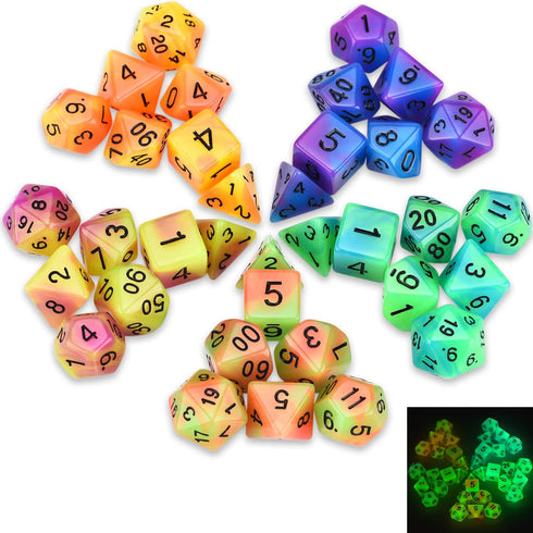 Glow in The Dark DND Dice Set, 11 x 7 Polyhedral Dice (77pcs) for Dungeons and Dragons Tabletop Role-Playing Games