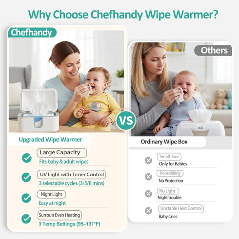 Wipe Warmer for Adult Size Wipes, Baby Wipes Warmer, Large Capacity Wet Wipes Dispenser with UV Sanitizer, Adjustable