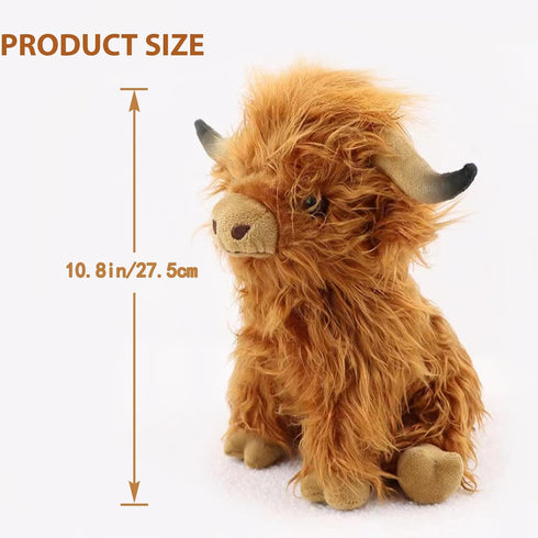 Highland Cows Stuffed Animal - Realistic Scottish Cow Plush Toy - Brown Cow, 10.8 Inch