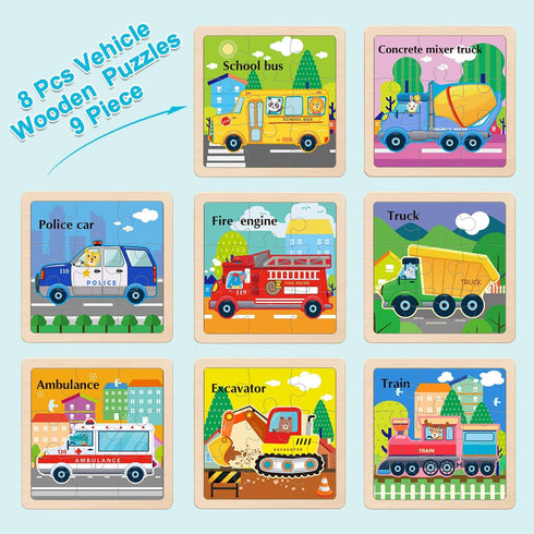 2-4, 9 3-5, 2-4 Wooden Puzzles for Toddlers Pieces Vehicle Jigsaw Puzzles for Kids Ages Toddler Toys for Preschool