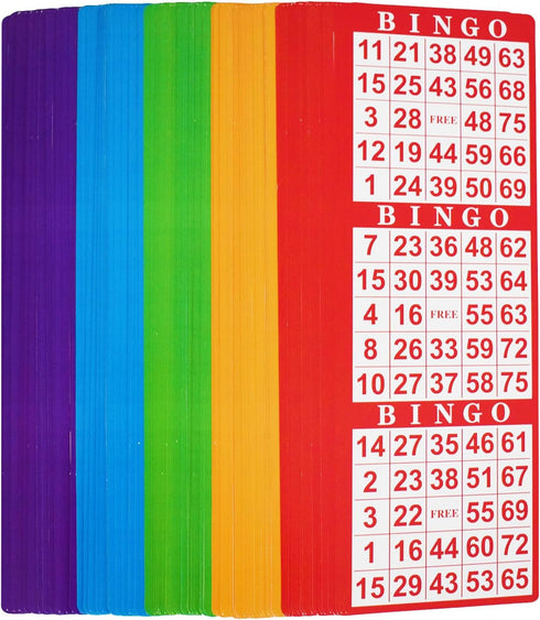 Yuanhe Bingo Paper Game Cards - 3 Cards - 100 Sheets in Mixed Colors