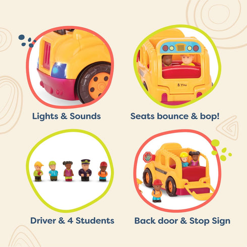 B. toys – Interactive Yellow School Bus, 5 Toy Figures with Lights and Sounds for Toddlers 18 Months+