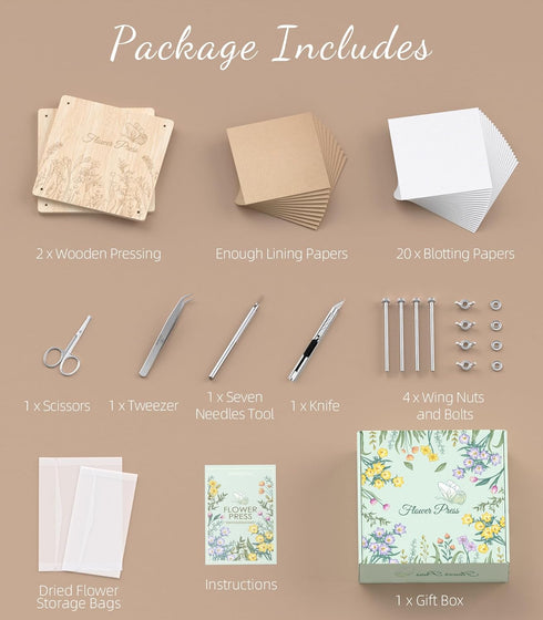 11" 11" Wakhow Flower Press Kit x Large Wooden Flower Presser for Adults & Teens | DIY Bouquet Preservation & Dried