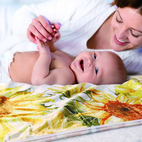 Sunflower Baby Monthly Milestone Blanket, Floral Newborns Month Blanket Gift with Wreath & Headband