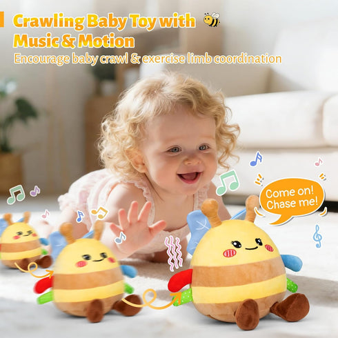 HonicWang 6-12 18 3-18, Tummy 1 2 3 Baby Toys Months, Musical Crawling Baby Plush Toys for Singing Recording Repeats