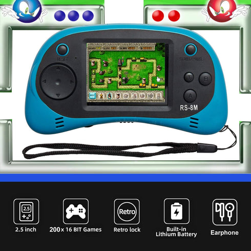 Kids Handheld Game Player with 200 Games, 16 Bit, 2.5 Inch Screen Mini Retro Electronic Game Machine (Blue)