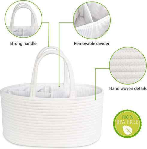 ABenkle Baby Diaper Caddy, Nursery Storage Bin and Car Organizer for Diapers Wipes, Cotton Rope Basket Changing Table