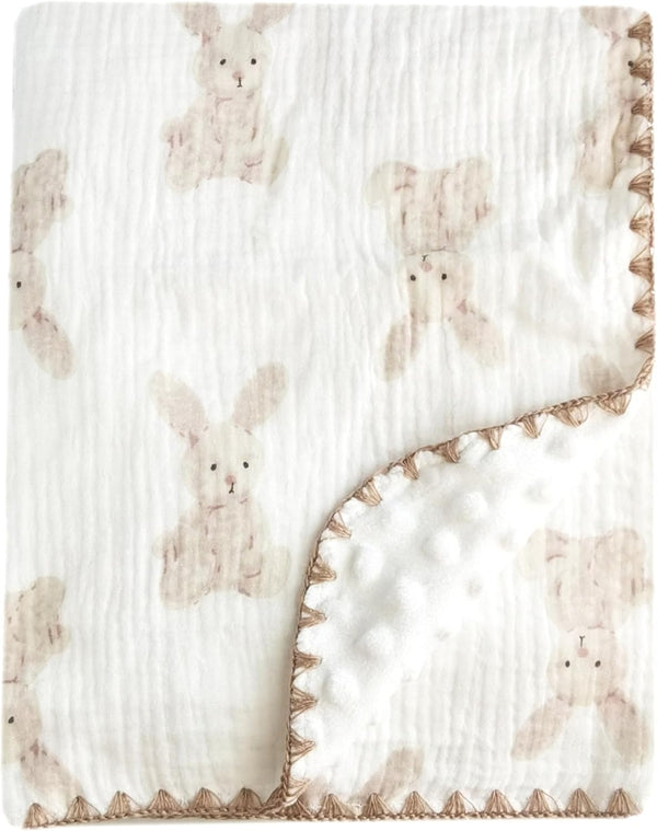 Gunnaicat Baby Soft Muslin Thick Blanket Cotton and Dotted Backing Double Layer Receiving