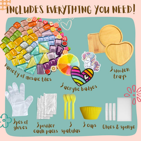 Glittery Garden Mosaic Craft Kit - Decorate Your Own Unicorn and Rainbow Design Coaster with Glass Tiles. Birthday