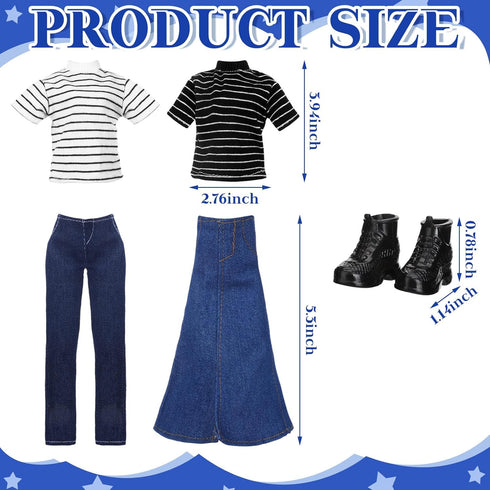 Geyoga 14 Pcs Doll Clothes & Accessories for 11.5 Inch Girl Doll, Denim Cotton Doll Cloth, Pants & Shoes Casual Wear
