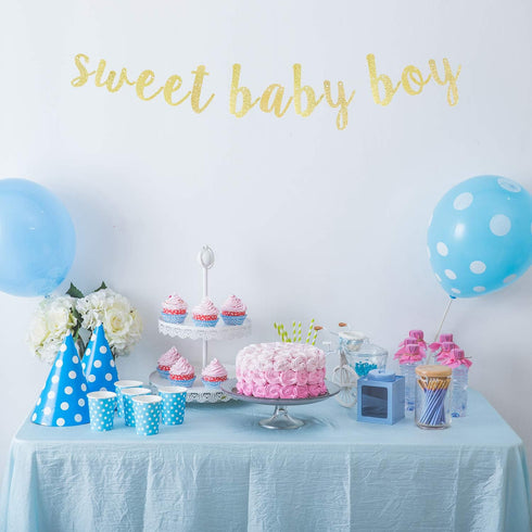 LINGTEER Sweet Baby Boy Gold Glitter Bunting Banner, Perfect for Baby Shower First Birthday Decorations
