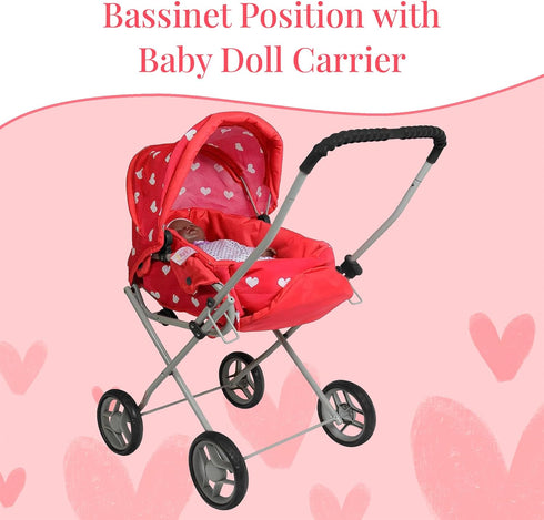 Set, 3-in-1 3-4 Baby Doll Stroller Play Babydoll Stroller with Removable Bassinet Baby Carriage for Dolls Toy Doll