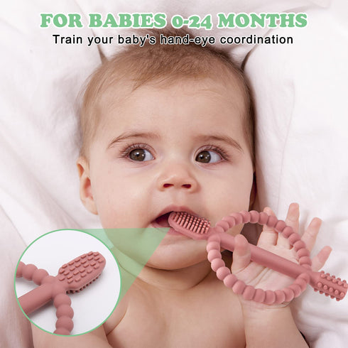 0-6 6-12 Baby Teething Toys with Easy-Hold Handle, Silicone Infant Toothbrush, Textured On Both Sides Helps Massage
