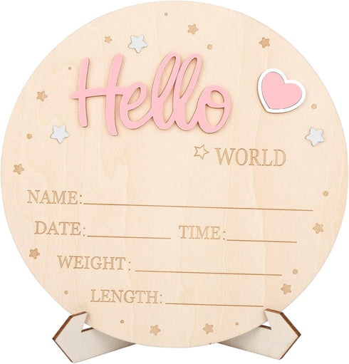 lasuroa Baby Announcement Sign, Wooden Hello World Newborn Signs Cute Welcome Baby Name