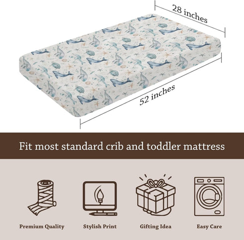 KuphiL10C 2 Pack Mattress-28x52 Watercolor Ocean Animals Whale Sea Turtle Starfish Pattern Baby Sheets for Crib, Unisex