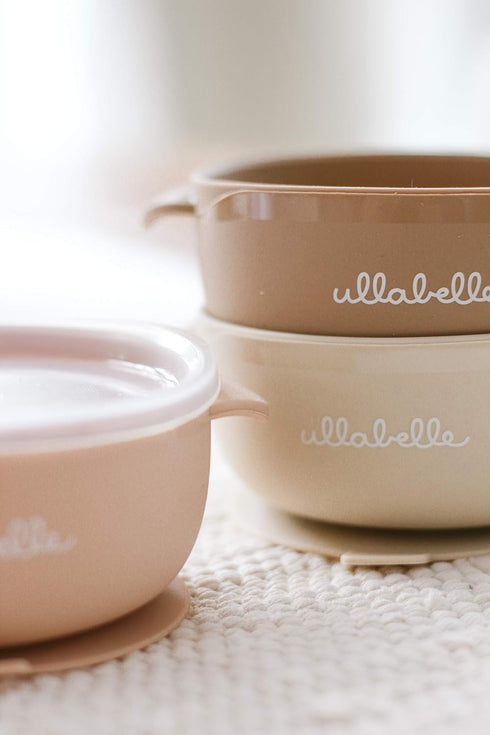 Silicone Baby Bowls with Lids, Toddler Food Storage Bowls Set (Beige)