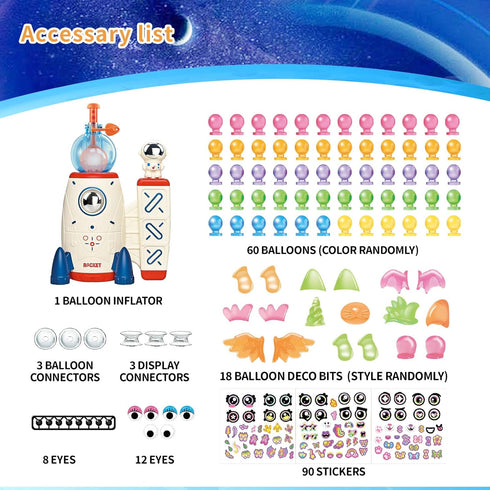 195PCS 3+ Amy&Benton DIY Sticky Balloons with Pump, Space Rocket Balloon the Funny Inflator Toy, Magic Balloon Maker