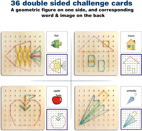 36Pcs 8x8 Thoth Montessori Wooden Geoboard Mathematical Manipulative Material Array Block Geo board with Pattern Cards