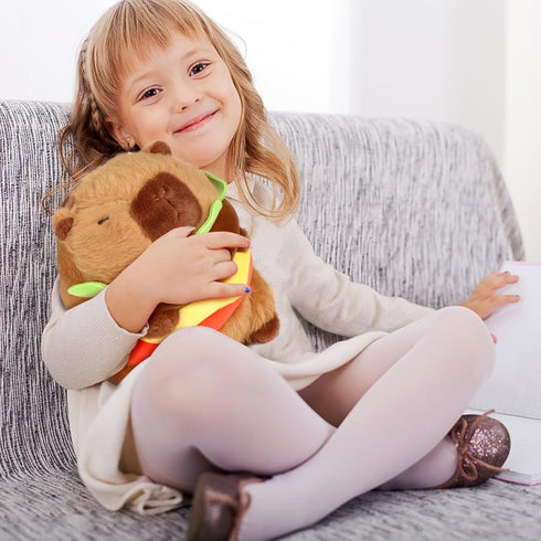 9.5 Inch CHDBLOCK Hamburger Capybara Plush Toy - Cute Capybara Stuffed Animal, Kawaii Capibara Plushie for Kids