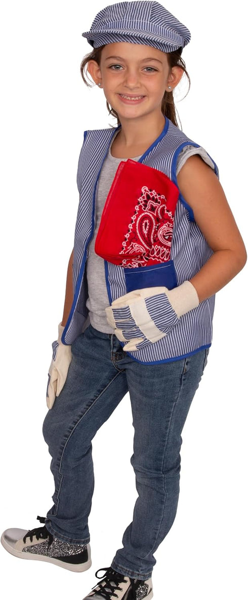 Set 3 Set Tigerdoe Kids Train Engineer Costume - PC -Train Conductor Hat, Vest, Red Bandana and Gloves -Childs