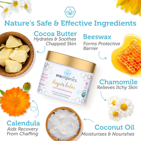 Era Organics Baby Diaper Balm - USDA Organic Ointment Cream for Dry, Sensitive Skin, All Natural