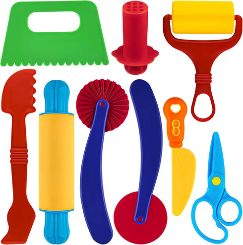 Dough Play Tool Kit for Kids, 9 PCS Basic Dough Starter Set
