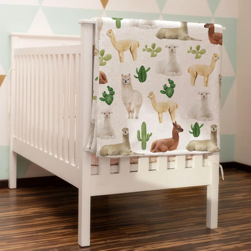 Watercolor Llama Alpacas Cactus Baby Blanket for Boy Girl, Soft Receiving Blanket, 30x40, Desert Animal