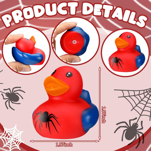 24 Leyndo Pcs Spider Rubber Duck Bulk Spider Birthday Party Decoration Favors Squeaky Red Blue Duck for Bathtub