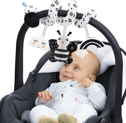 FPVERA Infant Car Seat Toys, Adjustable Mobile Activity Arch with Music, Travel Toy for Babies 0-6 Months, Black