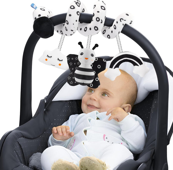 FPVERA Infant Car Seat Toys, Adjustable Mobile Activity Arch with Music, Travel Toy for Babies 0-6 Months, Black