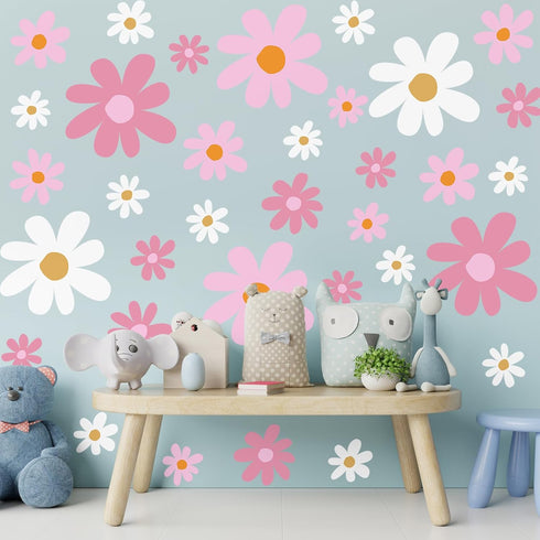 12 TaoBary Sheet Daisy Wall Sticker Decal Removable Cute Daisy Bedroom Room Decor Flower Wall Sticker Pink White Flower