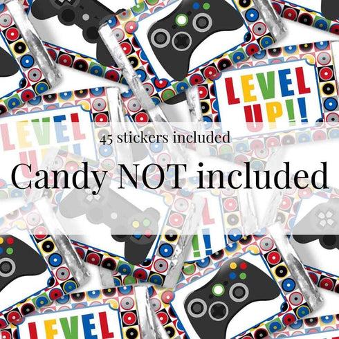 Game On! Video Gamer Birthday Party Mini Chocolate Candy Bar Sticker Wrappers - 45 Labels by AmandaCreation