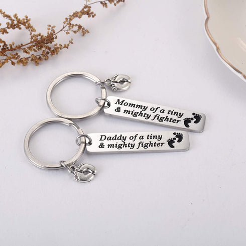 Ralukiia NICU Dad Mom Preemie Baby Gift - Mommy/Daddy of A Tiny Mighty Fighter Keychain