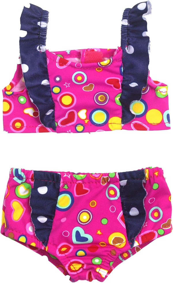 Sophia's 18" Doll 3 pc. Hot Pink Print Swimsuit with Navy Ruffle & Sunglasses
