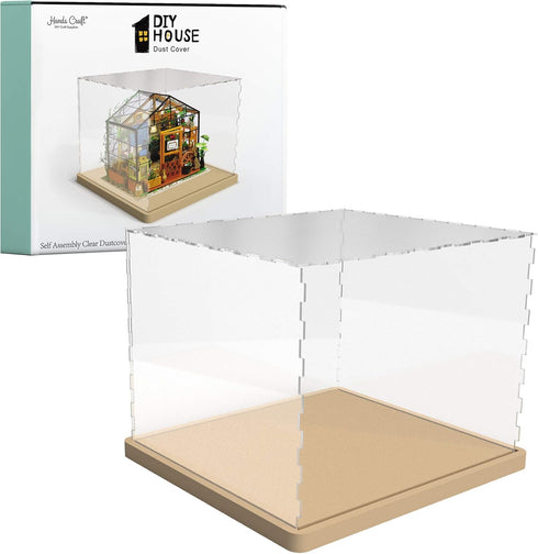 Hands Craft Miniatures Dollhouse Display Case | Acrylic Dust Cover & Wooden