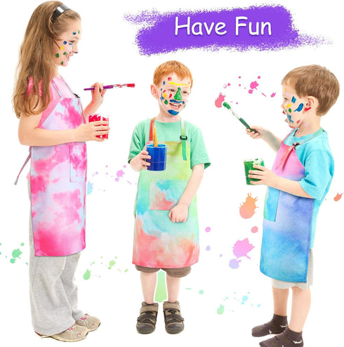3 Pieces Adjustable Tie Dye Art Apron for Kids - Cute Artist Painting Apron with Pocket for Boys Girls, 3 Styles -