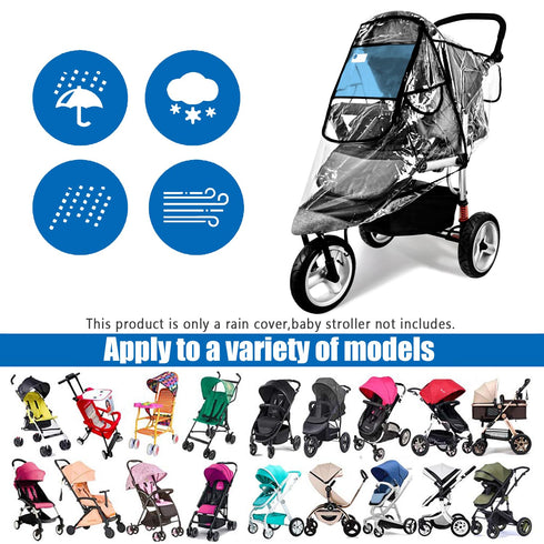 Universal Stroller Rain Cover, Waterproof Windproof Protection, Baby Travel Weather Shield from Dust Snow, Clear