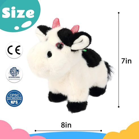Cuteoy Walking Black Cow Stuffed Animal Speaking Moo Plush Cattle Electric Interactive Animated Plushies Toy for Girls