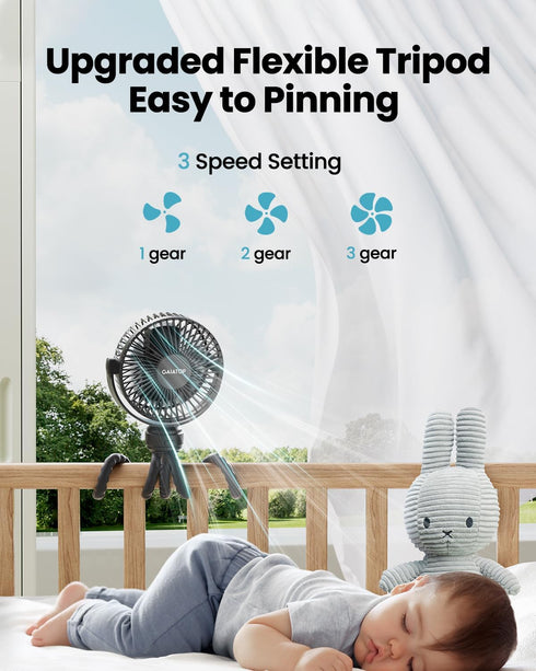 Gaiatop Mini Portable Stroller Fan, Battery Operated Clip on Fan, 3 Speed Rechargeable, Black