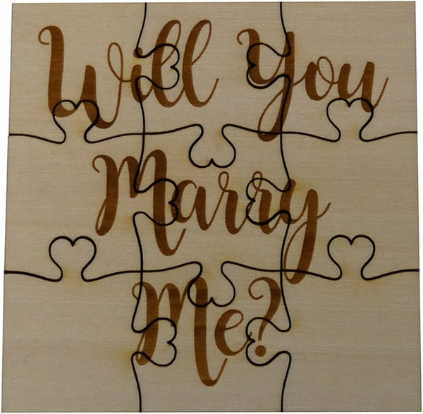 Will You Marry Me Proposal Jigsaw Puzzle, 9 Piece Square Laser Engraved Basswood, 3.5" x 3.5"